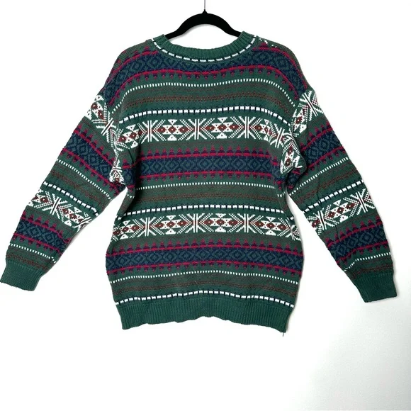 Vintage Cottagecore Cotton Ginny Cotton Forest Green Fair Isle Cozycore Sweater - Picture 6 of 9